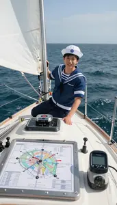 Sailor Sailing A Boat Using On A Yacht Deck On Open Water At Professional Venue