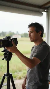 Sculptor Taking A Portrait Photograph In A Documentary Field Location In