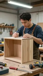 Shipwright Crafting A Custom Cabinet In A Shipyard In Professional Atmosphere