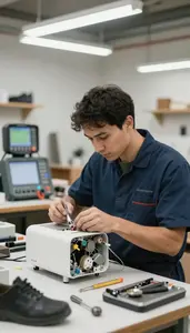 Shoe Repair Technician Repairing A Broken Appliance In A Furniture Restoration