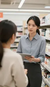Shop Assistant Assisting A Customer In In A Retail Product Aisle In Professional