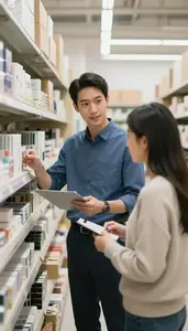 Shop Assistant Helping A Customer With In A Retail Inventory Storage Area At