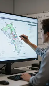 Sociologist Mapping Geographical Data On In A Cartography Design Office At