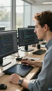 Software Architect Conducting A Code Review In A Cloud Computing Facility At
