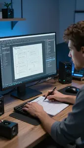 Software Developer Creating Wireframes On A In A Content Creation Studio At Work