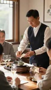 Sommelier Serving Traditional Tea To In A Traditional Tea Ceremony Room In