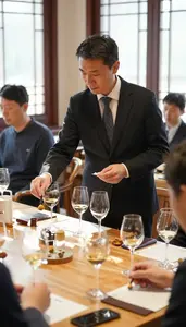 Sommelier Tasting And Pairing Wines In A Traditional Tea Ceremony Room At