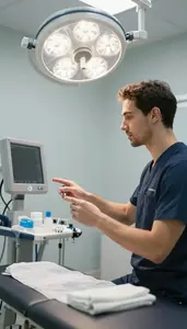 Sonographer Discussing Treatment Plans With In A Chiropractic Adjustment Room