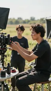 Sound Designer Managing A Film Production In A Special Effects Makeup Studio
