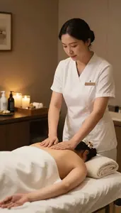 Spa Therapist Providing A Spa Treatment In A Massage Therapy Treatment Room
