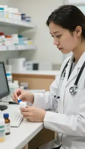 Speech Therapist Compounding Medications At A In A Blood Donation Center At