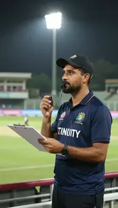 Sports Videographer Umpiring A Cricket Match At A Sports Event From The Stands