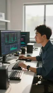 Staff Engineer Monitoring Network Traffic On In A Blockchain Development Lab