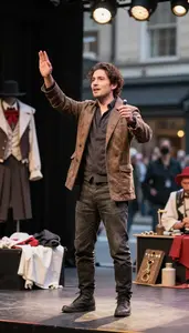 Stage Director Performing Improv On A On A City Street As A Street Performer
