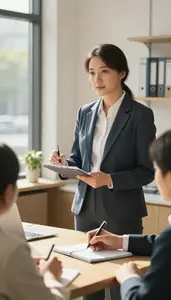 Store Manager Preparing A Presentation For In A Recruitment Office In