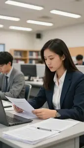 Study Abroad Coordinator Reviewing Student Applications At In A University