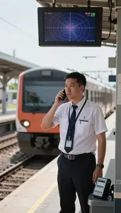 Subway Operator Conducting A Train Departure At A Train Station Platform In