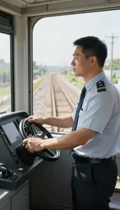 Subway Operator Operating A Train On Inside A Train Cab On Tracks In Daily Work