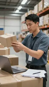 Supply Chain Manager Picking Orders In A In A Fleet Management Office At Work