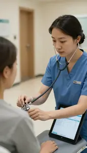 Surgical Technologist Examining A Patient With In A Blood Donation Center In