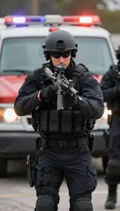 Swat Team Member Leading A Swat Team In A Swat Team Staging Area At Professional