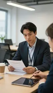 Talent Acquisition Specialist Reviewing Contracts At A In A Business Coaching