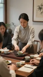 Tea Master Serving Traditional Tea To In A Traditional Tea Ceremony Room At
