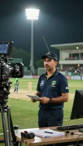 Team Manager Umpiring A Cricket Match In A Sports Agency Office In Professional
