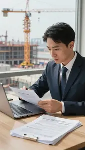 Trade Specialist Processing Customs Documentation At Construction Site Crane