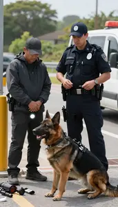 Transit Police Officer Tracking A Suspect With At A Border Crossing Checkpoint