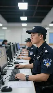 Transit Police Officer Monitoring Cctv Cameras In In A K9 Training Facility