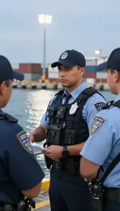 Tsa Agent Enforcing Maritime Laws On At A Port Cargo Inspection Area At Work