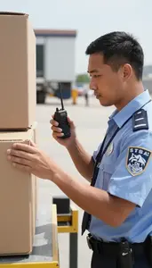 Tsa Agent Inspecting Cargo At A At A Customs Inspection Checkpoint At Workplace