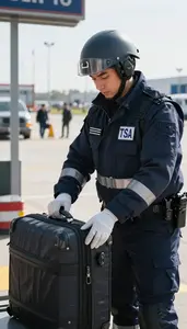 Tsa Agent Searching Luggage At A At A Port Cargo Inspection Area At Professional