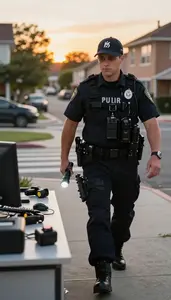 K9 Unit Officer Patrolling A Neighborhood On In A Mall Security Monitoring