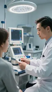 Urologist Taking Patient Vital Signs In A Medical Research Laboratory In