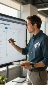 Venture Capitalist Managing A Project Timeline In A Startup Office Environment
