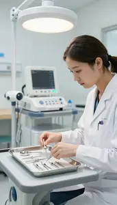 Veterinarian Preparing Medical Instruments On In A Pediatric Clinic Waiting Area