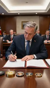 Vice President Signing A Bill Into In A Cabinet Meeting Conference Room In