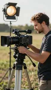 Video Editor Capturing Images With A On A Film Production Set In Professional