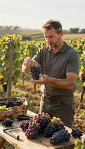 Vintner Harvesting Grapes In A In A Wine Tasting Room At Work Location