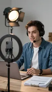 Vlogger Creating Content For A In A Content Creator Studio In Professional