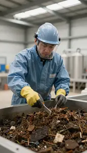 Water Treatment Specialist Monitoring A Composting Operation In A Waste