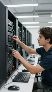 Web Developer Configuring Server Infrastructure In In A Modern Tech Office At