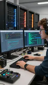 Web Developer Monitoring Network Traffic On In An Embedded Systems Workshop