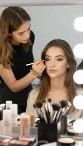 Wig Stylist Applying Professional Makeup To In A Makeup Artistry Studio In