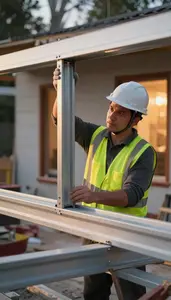 Window Installer Assembling Steel Beams On At An Outdoor Construction Site At