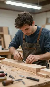 Woodworker Carving Wood With Hand In A Furniture Making Workshop In Professional