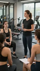 Writing Instructor Leading A Fitness Training In A Language Learning Classroom