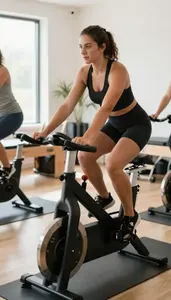 Zumba Instructor Leading A Spin Class In A Pilates Studio With Reformers In